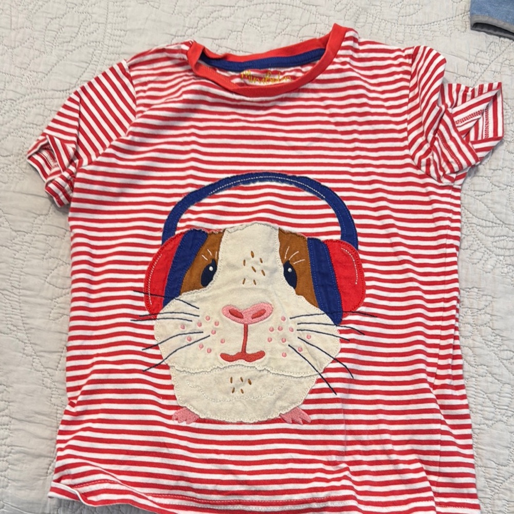 Mini Boden Red and Blue Short Sleeve Tee with Animal Design